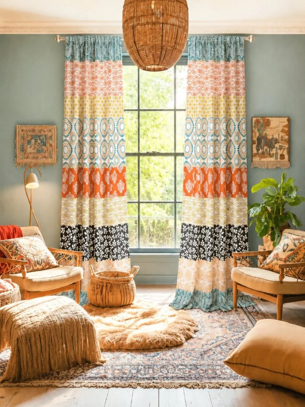 Bold Bohemian Boho Global Decor Style Pair of 2 Curtain Panels 52 x 84 NIP NEW